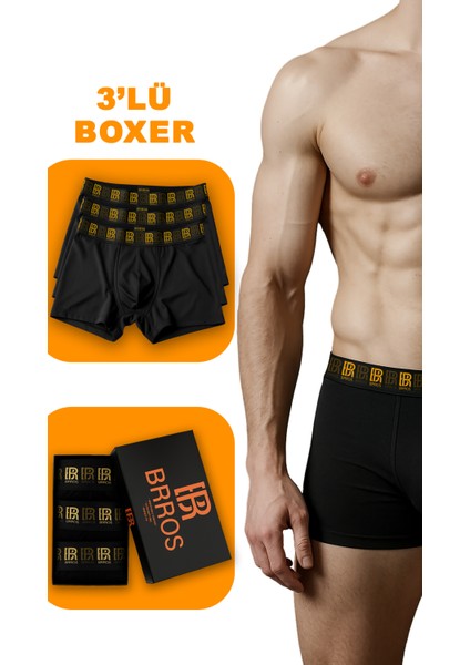 Erkek 3'lü Premium Pamuk Likralı Esnek Kumaş Boxer
