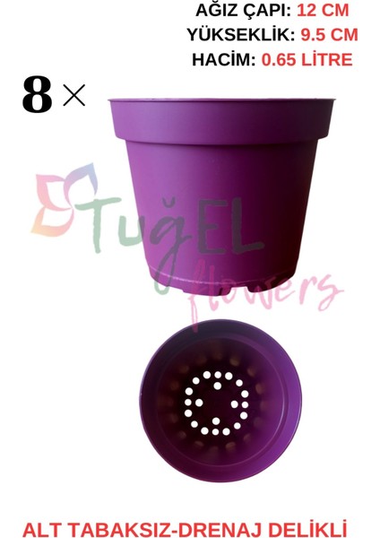 8 Adet (MOR)Plastik Saksı 12 Cm.lik (ALT TABAKSIZ)