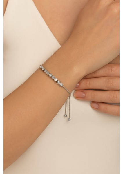 Gümüş Zirkon Taşlı Suyolu Asansör Kilitli Bayan Bileklik fiyatları