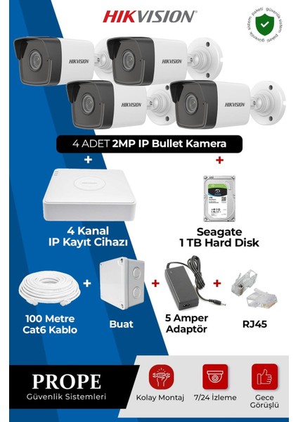 Hıkvısıon 4 Kameralı Bullet Full Sistem Paketi