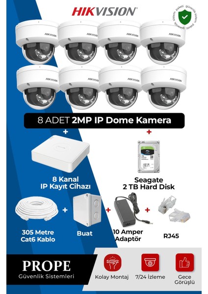 Hıkvısıon 8 Kameralı Dome Ip Full Sistem Paketi