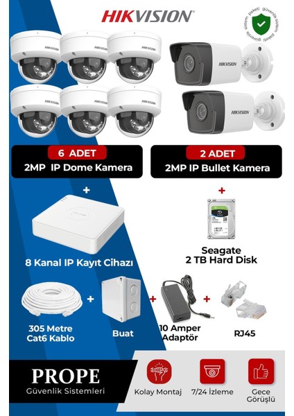 Hıkvısıon 8 Kameralı Ip Full Sistem Paketi