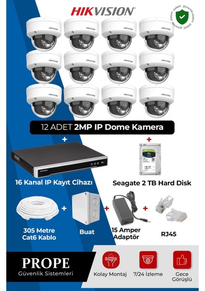 Hıkvısıon 12 Kameralı Dome Full Sistem Paketi