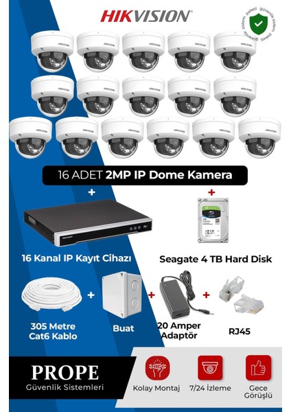 Hıkvısıon 16 Kameralı Dome Full Sistem Paketi