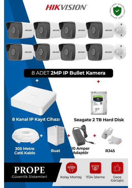 Hıkvısıon 8 Kameralı Bullet Ip Full Sistem Paketi