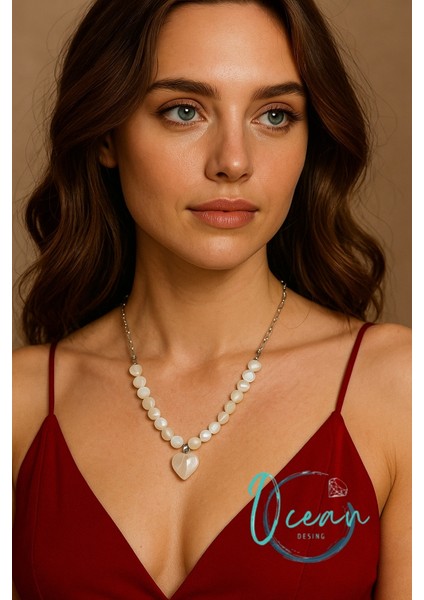 Sedef Özel Tasarım Sedef Çelik Kolye Taşlı Kuvars Kalp Uçlu Kolye fiyatları