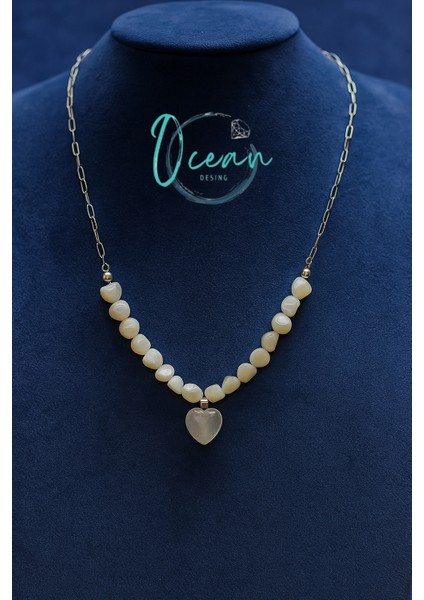 Sedef Özel Tasarım Sedef Çelik Kolye Taşlı Kuvars Kalp Uçlu Kolye indirimleri