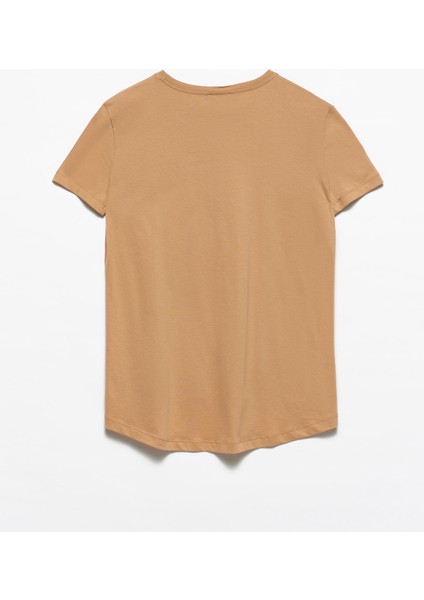 3471 Bisiklet Yaka Basic T-Shirt-Koyu Camel fiyatları