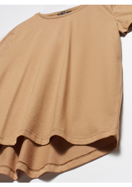 3471 Bisiklet Yaka Basic T-Shirt-Koyu Camel modelleri
