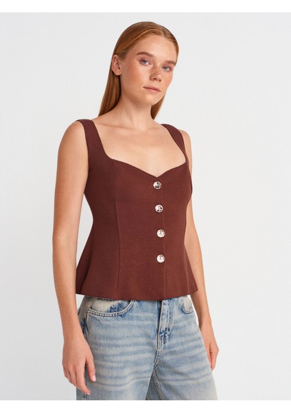 31987 Peplum Etekli Yelek-Açık Kahve