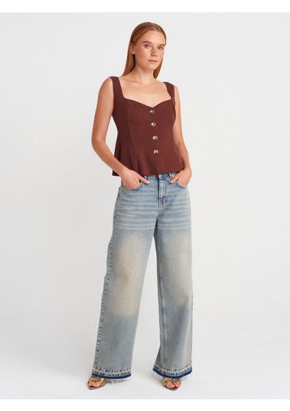 31987 Peplum Etekli Yelek-Açık Kahve fırsatları