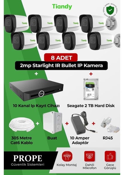 8 Kameralı Bullet Ip Full Sistem Paketi