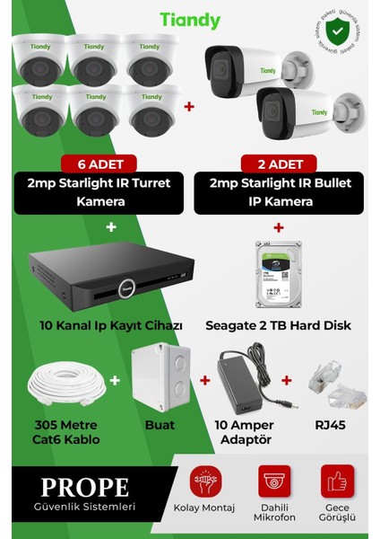 8 Kameralı Ip Full Sistem Paketi