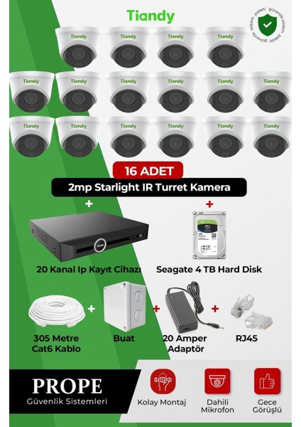 16 Kameralı Dome Full Sistem Paketi