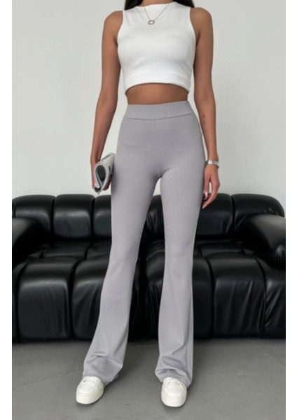 Yüksek Bel Kemerli Ispanyol Geniş Paça Dalgıç Kumaş Tayt