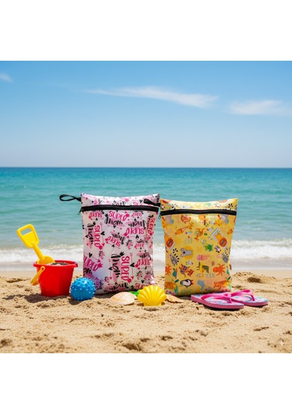 2 Adet, 37 x 30 Cm, Mom ve Summer Desen, Sıvı Geçirmeyen Çok Amaçlı Çanta, Ekonomik Set, Yıkanabilir