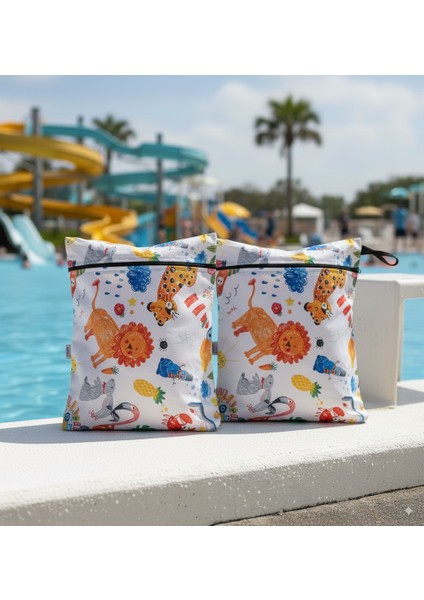 2 Adet, 29 x 35 Cm, Jungle ve Jungle Desen, Sıvı Geçirmeyen Çok Amaçlı Çanta, Ekonomik Set, Yıkanabilir