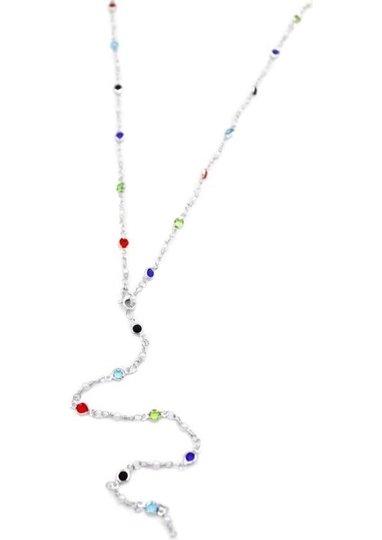 Renkli Taşlı Y Kolye - Gümüş