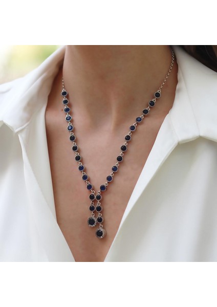 Kök Safir Taşlı Otantik Gümüş Kolye fiyatları