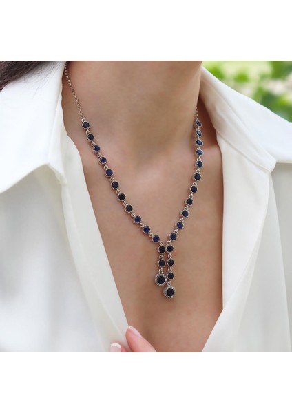 Kök Safir Taşlı Otantik Gümüş Kolye modelleri