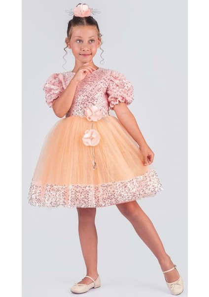 Kız Çocuk Etek Ucu Pullu Venna Abiye Elbise M00761