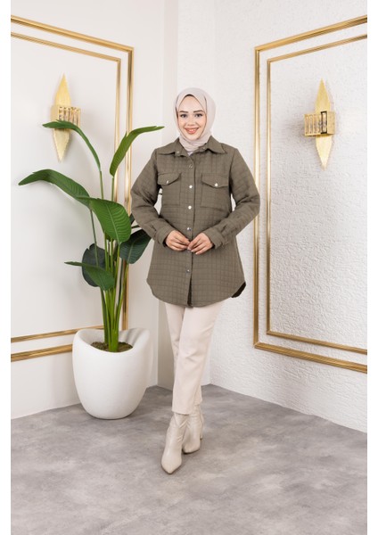 Kadın Cep Detaylı Kapitone Kumaş Çıtçıtlı Haki Tunik fırsatları