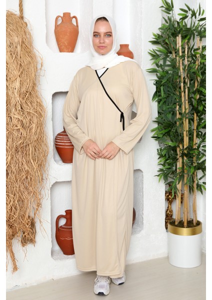 Yandan Bağlamalı Düz Renk Kruvaze Kadın Namaz Elbisesi Sabahlık modelleri