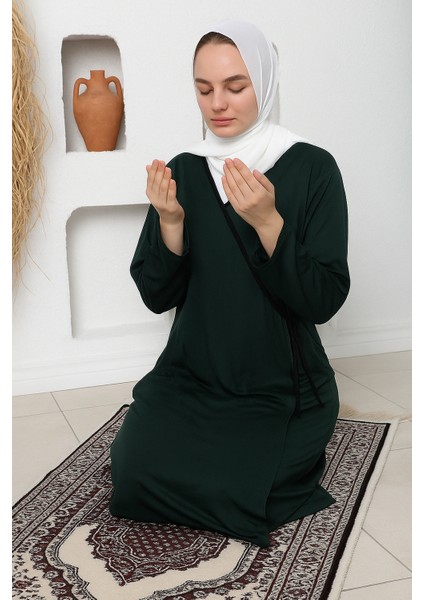 Yandan Bağlamalı Düz Renk Kruvaze Kadın Namaz Elbisesi Sabahlık