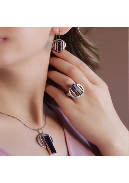 Kök Safir Taşlı 925 Ayar Gümüş Otantik Tasarım Set