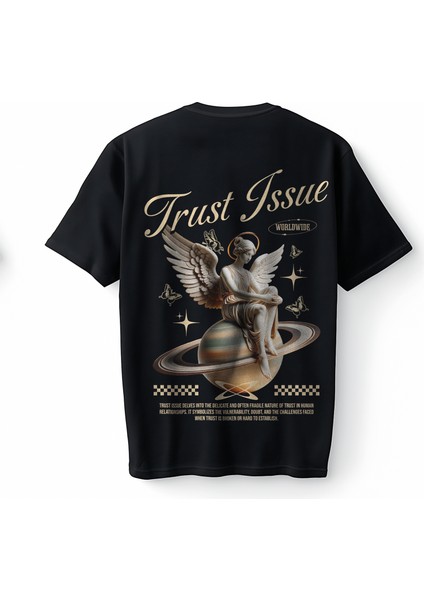 Trust Issue Angel Saturn Graphic Oversize Unisex Tişört T-Shirt