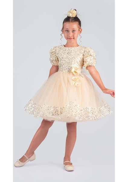 Kız Çocuk Etek Ucu Pullu Venna Abiye Elbise M00761 modelleri