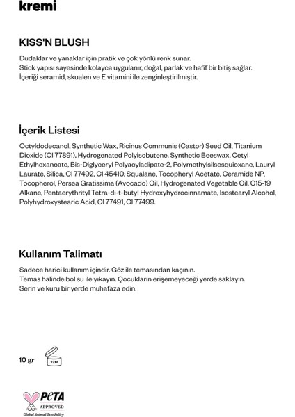 Allık Ruj Göz Farı Kiss&blush | Nemlendirici Makyaj Makeup | Stick | Seramid Skualen Vitamin E fırsatları