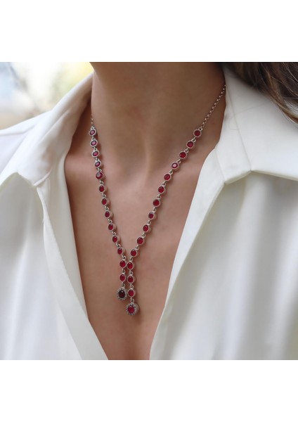 Kök Yakut Taşlı Su Yolu Otantik Gümüş Kolye fiyatları