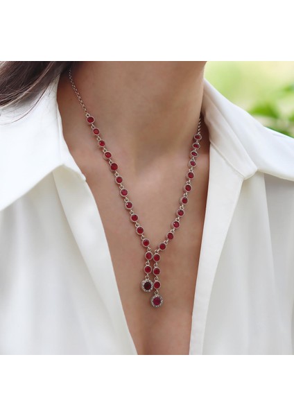 Kök Yakut Taşlı Su Yolu Otantik Gümüş Kolye modelleri