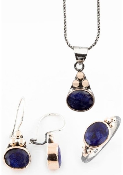 Kök Safir Taşlı Gümüş Otantik Set