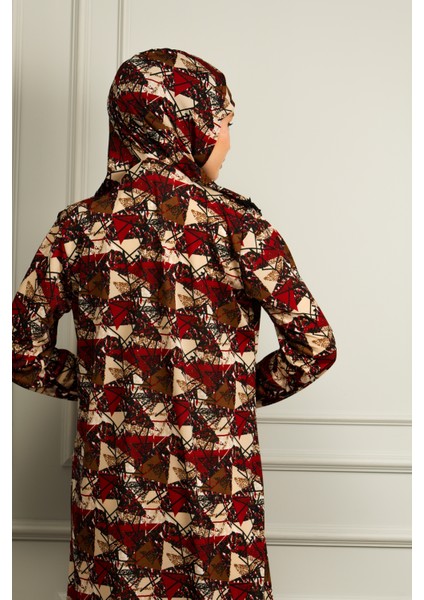 Boydan Fermuarlı Kendinden Başörtülü Desenli Kadın Namaz Elbisesi modelleri