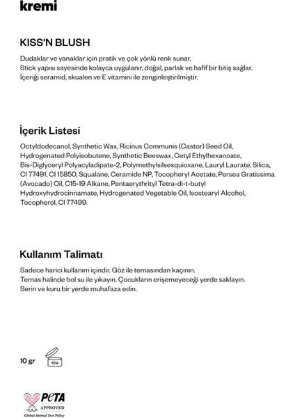 Allık Ruj Göz Farı Kiss&blush | Nemlendirici Makyaj Makeup | Stick | Seramid Skualen Vitamin E fırsatları