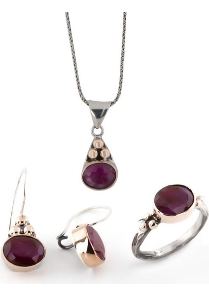Kök Yakut Taşlı Gümüş Otantik Set fiyatları