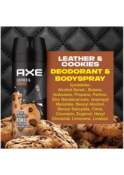3 Adet Axe Erkek Sprey Deodorant Leather & Cookies 48 Saat Etkileyeci Koku 150 ml