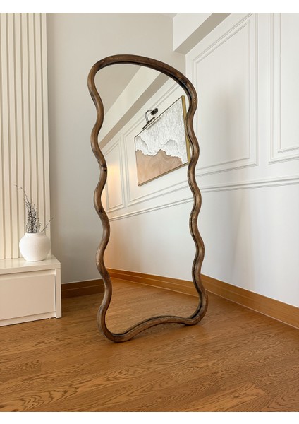 Doğal Ahşap Çerçeveli Bulut Model 180X80 cm ( Ceviz ) Ayaklı Boy Aynası