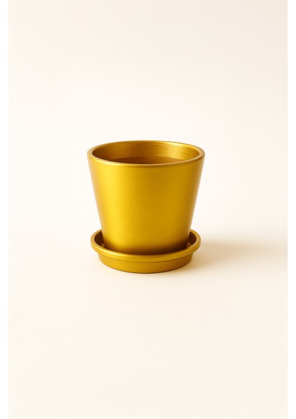 Tabaklı Altın Konik Çömlek Saksı 23X23 cm fiyatları