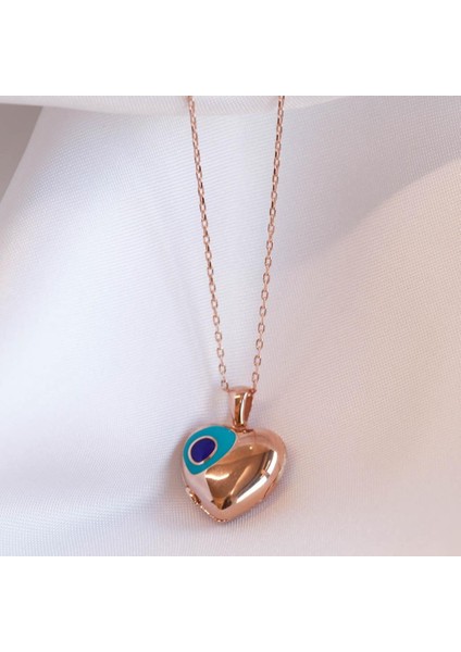 Rose Gold Kaplama Nazar Boncuklu Açılır Kapanır Isim Yazılabilen Gümüş Kolye