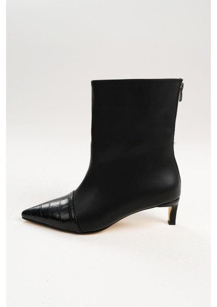 Siyah Renk Croco Detaylı Kadın Ince Topuklu Bot