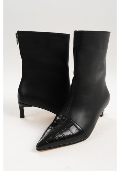 Siyah Renk Croco Detaylı Kadın Ince Topuklu Bot fiyatları
