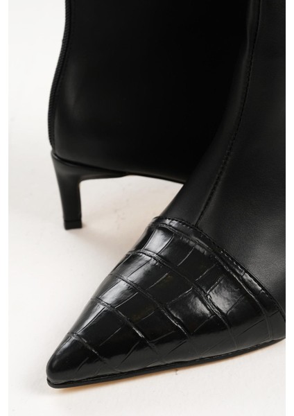 Siyah Renk Croco Detaylı Kadın Ince Topuklu Bot indirimleri