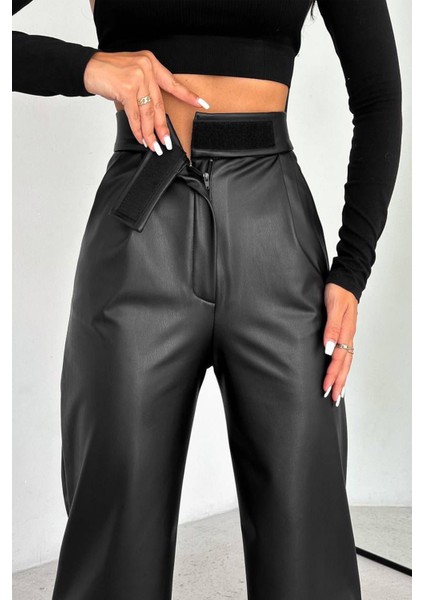 Kadın Siyah Cırtlı Içi Polarlı Deri Pantolon– Yüksek Bel & Güçlü Stil fiyatları