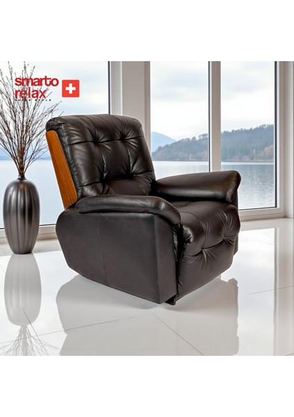 Relax TV Koltuğu Zürih VIP Elektrikli Sırt Dayanağı Kontrol Panelli Ergonomik Siyah Deri Dekoratif Baba Koltuğu