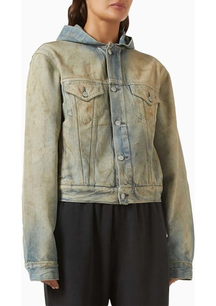 Mavi Kapüşonlu Ceket - %100 Pamuk - Eco-Stonewash Etkisi ile Özgün Tasarım