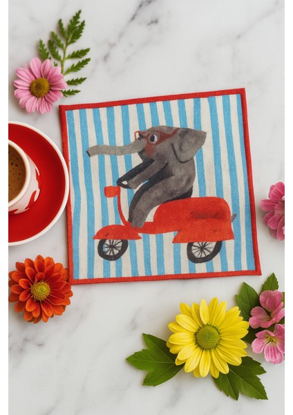 2’li Dijital Baskılı Nakış Detaylı Kokteyl Peçete Ds9