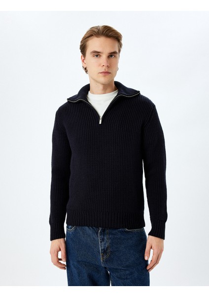 Uzun Kollu Basic Yarım Fermuarlı Triko Kazak modelleri